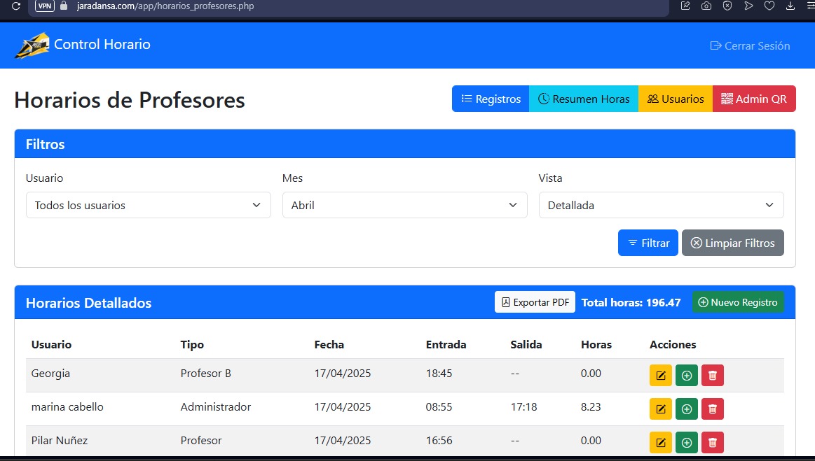 Registros de Horarios
